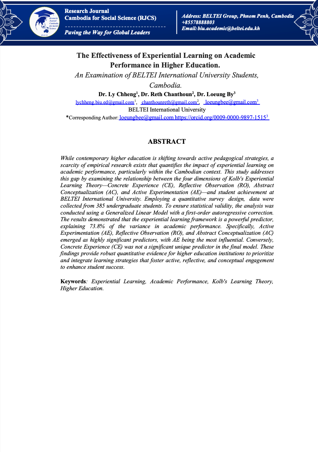 					View Vol. 5 No. 5 (5): The Effectiveness of Experiential Learning on Academic Performance in Higher Education.
				
